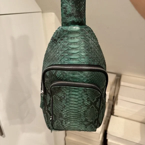 Black and Green Python Leather Men's Bag